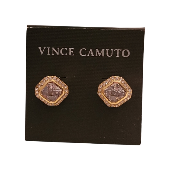Vince Camuto Goldtone Cushion Cut Crystal & Pave Stone Stud Earrings - Picture 3 of 9